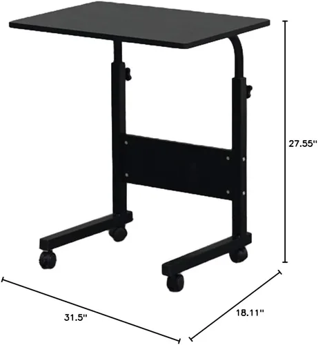 Vista 2 de Mesa auxiliar vintage en forma de C con ruedas para sofá, portátil, tableta, café, aperitivos (23.6 pulgadas, estilo 1, negro)