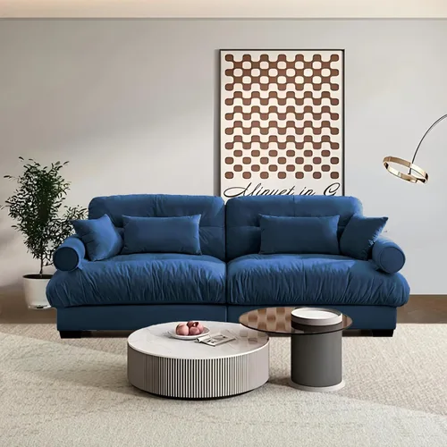 Vista 4 de SoarFlash Moderno sofá reclinable de terciopelo para sala de estar, sofá biplaza para apartamento, sofá de almacenamiento con marco de madera Azul
