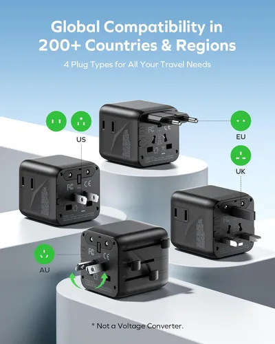 Vista 2 de MOMAX Mini Adaptador Universal de Viaje Mundial, 2 AC, Adaptador de Enchufe de Viaje Europeo Completo Reino Unido, Elementos Esenciales de Viaje