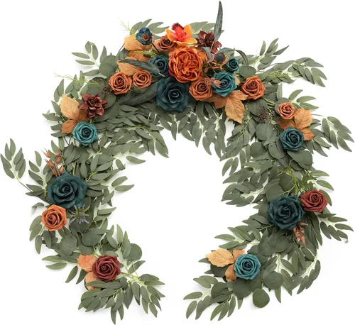 Vista 11 de Ling's moment Dusty Blue Artificial Flower Garland Wedding Arch 6 FT Azul polvoriento y azul marino