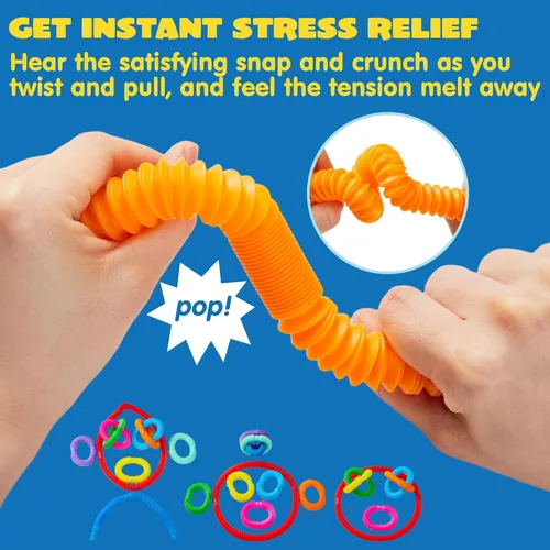 Vista 2 de JOYIN Paquete de 18 Pop Tubes, Juguetes Sensoriales (Pequeños) Juguetes Fidget Recuerdos de Fiesta - 9 Colores, Aprendizaje Creativo y Diversión