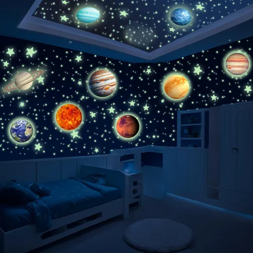 Vista 9 de LUMOSX Estrellas que brillan en la oscuridad para decoración de techo, 600 piezas con libro electrónico de constelación adicional, calcomanías