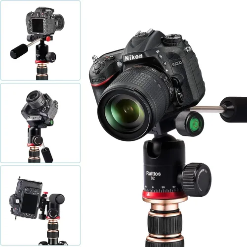 Vista 2 de Cabeza de bola de trípode, soporte de cámara Ruittos Pan Head con placa de zapata de liberación rápida y asa, cabezal de bola panorámico 360