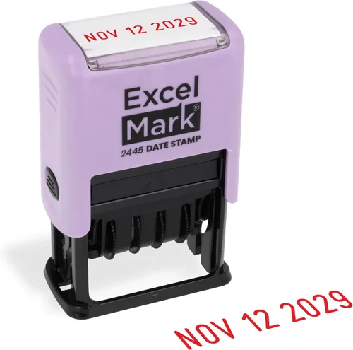 Vista 13 de ExcelMark 2445 sello de fecha: perfecto para envío, recepción, vencimiento y fechas de vencimiento (tinta azul, soporte violeta)