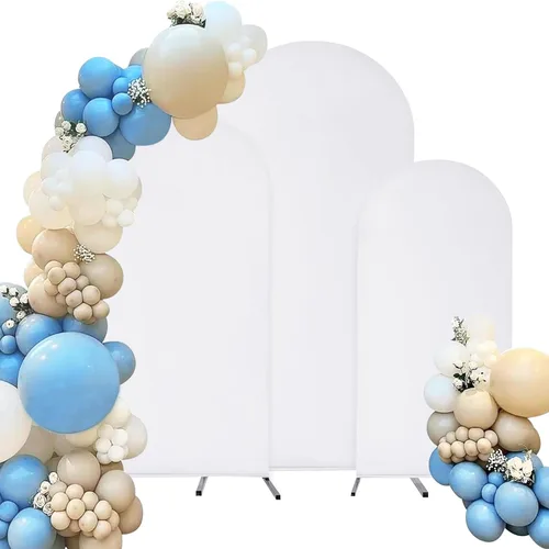 Vista 8 de Juego de 3 fundas de elastano ajustables para arco de boda, color beige, cubierta de fondo para arco de Chiara, parte superior redonda, para boda
