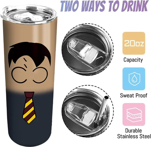 Vista 3 de Vaso delgado de acero inoxidable de 20 onzas a prueba de fugas con popote y tapa, taza de café de viaje para el hogar al aire libre, tazas térmicas