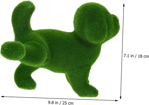Vista 7 de Yardwe Cachorro flocado Artificiales para decoración verde Accesorios para el hogar Decoración de perro flocado Estatua de jardín Estatua de perro