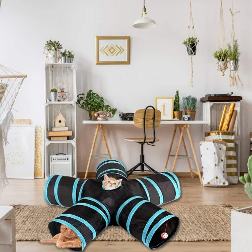 Vista 6 de Juguete de túnel para gatos de 5 vías, plegable para gatos, casa de juegos para mascotas, tubo con bolsa de almacenamiento para gatos, cachorros