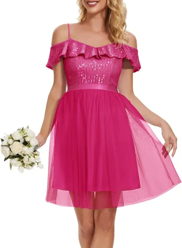 Vista 5 de Wedtrend Vestido de lentejuelas para mujer, vestido semiformal brillante con tirantes delgados, vestido corto de graduación con purpurina