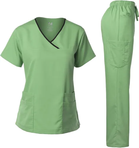 Vista 16 de Dagacci Medical Uniform® Conjunto de ropa quirúrgica para mujer – Conjunto de camisa y pantalones de contraste elástico natural para mujer – 9 Egg