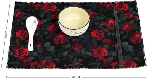 Vista 2 de Red Rose Placemats Set of 6 Resistant Table Mats Washable Place Mats for Dinner Party Table Decoration