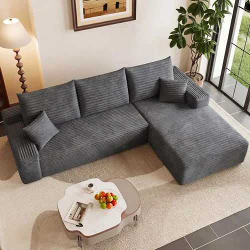 Vista 7 de Sofá modular de 95 pulgadas, sofá de nube en forma de L sin hueso con diván, asiento profundo tapizado de pana de espuma viscoelástica, no requiere