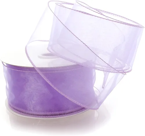 Vista 15 de Cinta de organza transparente con alambre de 2.5 pulgadas, color plateado de 10 yardas