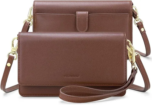 Vista 17 de nuoku - Bolso bandolera pequeño para mujer con ranuras para tarjetas RFID, 2 correas negro (A- Black)