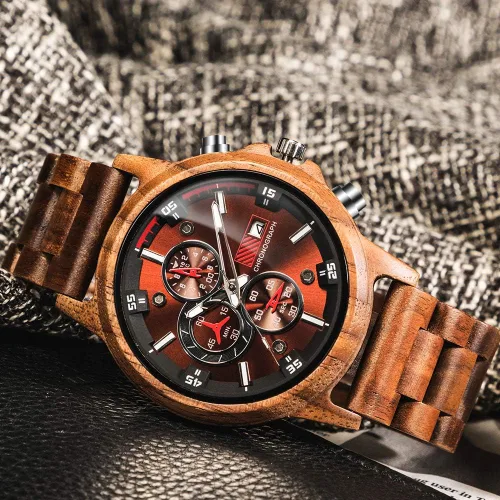 Vista 4 de Relojes de madera para hombre, relojes de pulsera casuales de cuarzo de madera para hombres, regalos