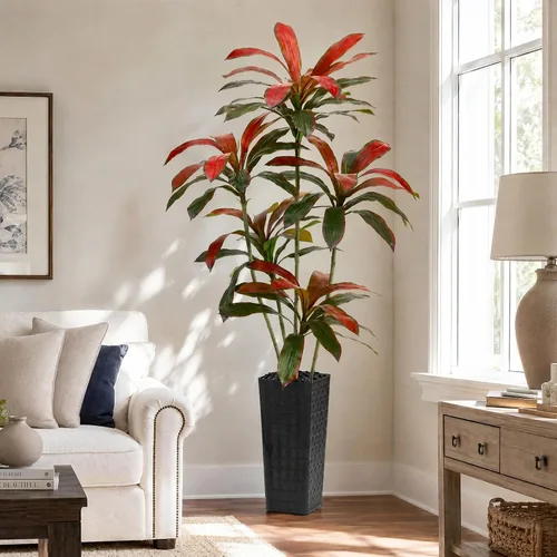 Vista 12 de Árbol de Dracaena artificial de 5 pies, plantas falsas altas para Maceta alta blanca