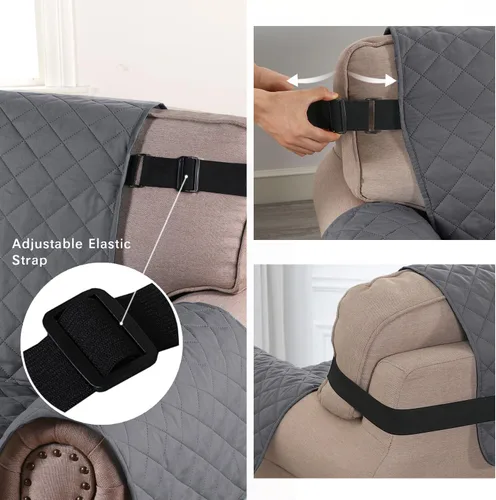 Vista 45 de H.VERSAILTEX Funda de sofá resistente al agua para sofá de 3 cojines, reversible, protector de muebles acolchado con correa elástica, funda de sofá