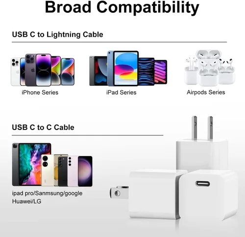 Vista 7 de Bloque de cargador de pared USB C para iPhone 16 15 14 13 12,20 W iPhone USB-C adaptador de corriente bloque de carga rápida, mini caja de enchufe