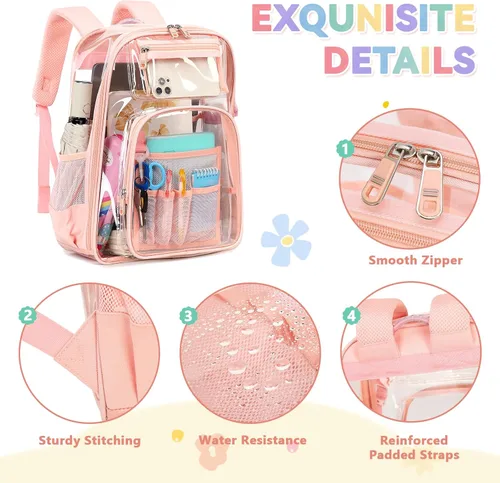 Vista 5 de PIG PIG GIRL Mochila transparente homologada por estadios, resistente, correas de hombro más anchas. Perfecta para eventos, trabajo, viajes