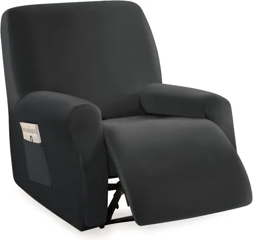 Vista 26 de MIFXIN Funda reclinable de terciopelo de 4 piezas, elástica de 1 asiento, fundas de sofá reclinable, fundas elásticas suaves para sillas Verde Oscuro