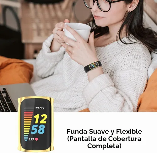 Vista 6 de Simpeak Paquete de 5 fundas protectoras de pantalla suaves compatibles con reloj inteligente Fitbit Charge 6 Charge 5, protección completa, rosa