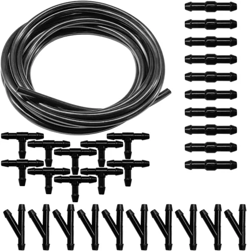 Vista 7 de Kit de manguera de limpiaparabrisas universal para coche, manguera de goma de 5 m/16.4 pies con 12 piezas de conectores de manguera, 2 boquillas