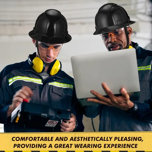 Vista 5 de 10 Pack Casco de ala completa, Casco de construcción blanco, Casco de seguridad HDPE con suspensión de trinquete ajustable de 6 puntos para hombres