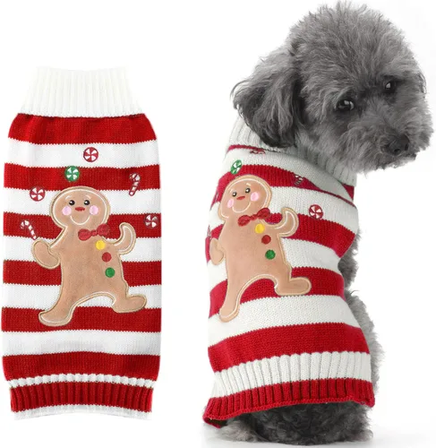 Vista 20 de Suéter de Navidad para perro, lindo suéter de punto para perro de la paz y gato, traje de Navidad feo para vacaciones, disfraz suave para otoño e