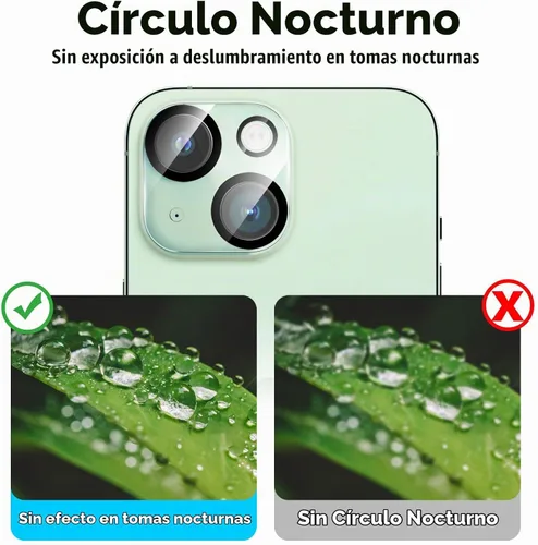 Vista 4 de Protector de lente de cámara compatible con iPhone 15 y 15 Plus, cubierta de cámara de vidrio templado de dureza 9H, Ultra HD, antiarañazos, fácil