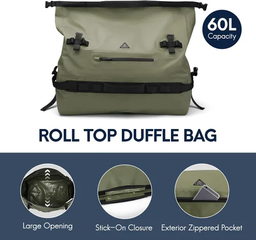 Vista 5 de Haimont Mochila Duffel Grande Impermeable con Parte Superior Enrollable, Bolsa Duffel Seca de Servicio Pesado para Navegación, Viajes, Camping