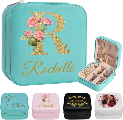 Vista 21 de Joyero de viaje personalizado para mujer, foto personalizada, nombre, logotipo, joyero, regalo de dama de honor, boda, cumpleaños
