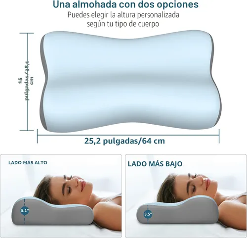 Vista 5 de Almohada cervical para el cuello, almohadas de espuma viscoelástica de contorno para aliviar el dolor de cuello, almohada ergonómica para dormir