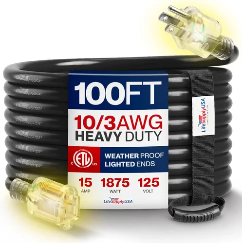 Vista 23 de Cable de extensión de 3 pies para exteriores/interiores, calibre 10/3, ultra resistente, SJTW, resistente al agua, certificación ETL, cable