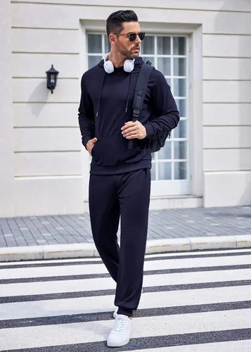 Vista 2 de COOFANDY Conjunto deportivo de 2 piezas para hombre, conjunto deportivo casual con capucha