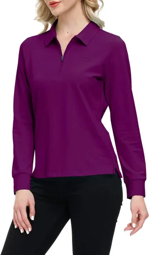 Vista 23 de JINSHI Polo de golf para mujer, de manga larga, con cremallera, deportiva, de secado rápido, atlética, casual, ajustada