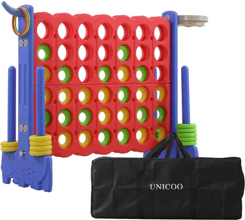 Vista 8 de UNICOO Juego Gigante 4 en fila con bolsa de transporte, lanzamiento de anillos, canasta de baloncesto - Gran juego al aire libre para diversión