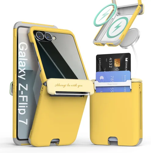 Vista 10 de para Galaxy Z Flip 5 Funda con 2 ranuras para tarjetas, funda rígida delgada y resistente con protección de bisagra, funda completa con protección