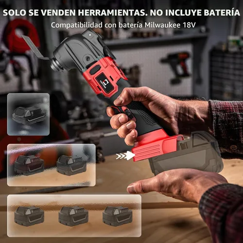 Vista 2 de Cerycose Herramienta oscilante inalámbrica compatible con batería Milwaukee de 18 V, 21000 OPM Max sin escobillas con mango auxiliar, Rojo