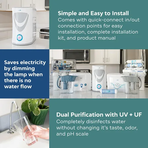 Vista 4 de AMI Sola Purificador de agua UV puro bajo el mostrador, filtro de agua para fregadero con UV y UF