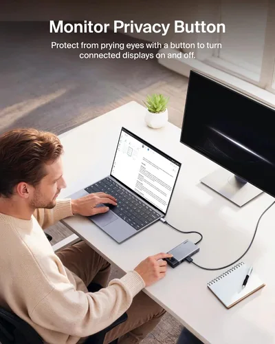Vista 4 de Belkin USB C Hub, 8-in-1 Multi-Port Hub 100W - Dual Display Support for Windows & Chromebook + Mirrored Support for macOS w/Monitor Privacy