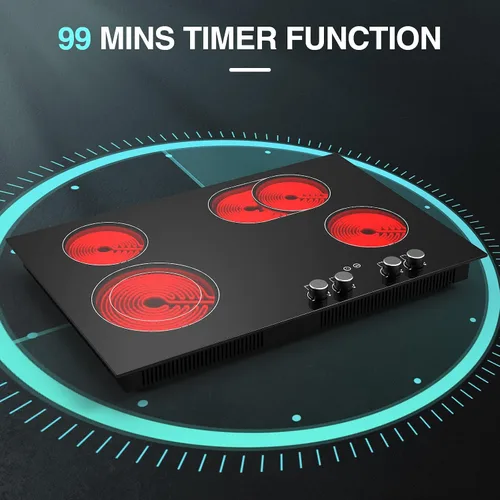 Vista 2 de Placa de cocina eléctrica, encimera eléctrica integrada de 30 pulgadas con 4 elementos, control táctil y de perilla, 9 niveles de calefacción