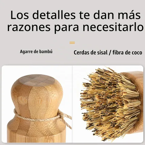 Vista 7 de Cepillo para lavar platos de sisal natural, cepillo redondo de bambú, ollas, sartenes, verduras, cepillo de limpieza del hogar... (sisal)