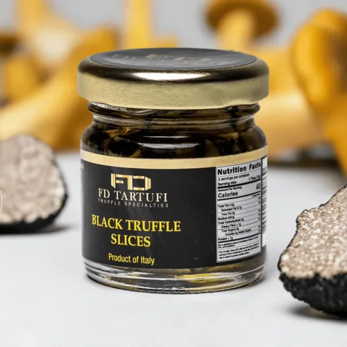 Vista 2 de FD TARTUFI - Rebanadas de trufa negra 30 g (1.05 oz) - (Tuber Aestivum) Alimento gourmet Condimentos sin OGM Hecho en Italia Champiñones