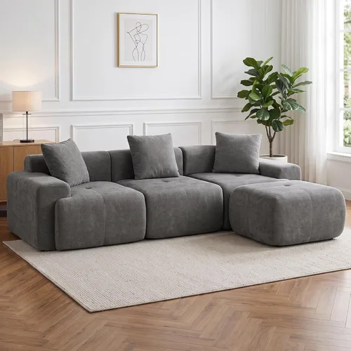Vista 8 de HIPIHOM 105" sofá seccional modular en forma de L, sofá de tela con otomano