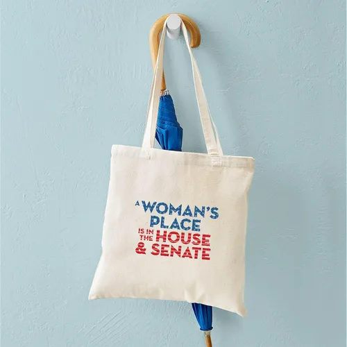 Vista 4 de CafePress A Woman's Place Is In The House & Senate, bolsa de lona natural, bolsa de compras reutilizable