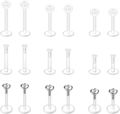 Vista 17 de VCMART - Aretes transparentes para deportes, trabajo, cirugía, juego, conjunto mixto, retenedor de piercing de plástico transparente, retenedor