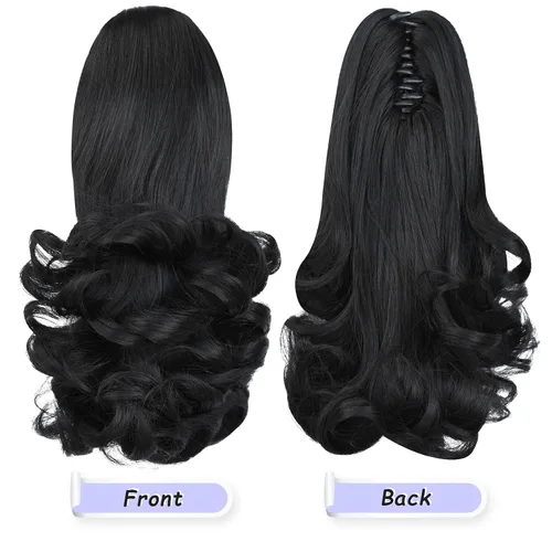 Vista 3 de extensión de cola de caballo, extensión de pelo con pinza de 12" cola de caballo rizada corta Extensión de pelo sintético de aspecto natural