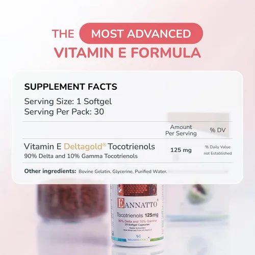 Vista 3 de WELLNESS EXTRACT Eannatto Tocotrienoles Suplementos de vitamina E sin tocoferol, sin OMG, sin gluten y antioxidante (125 mg 30 cápsulas blandas)