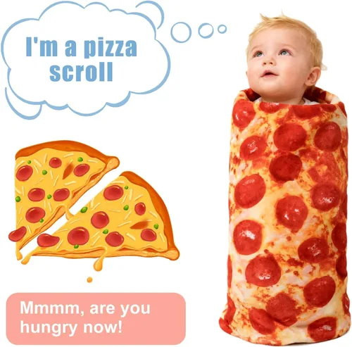 Vista 6 de Pepperoni - Manta de pizza para baby shower, elefante blanco, regalos para niños, mantas envolventes para niños y niñas, para fiestas, novedosas