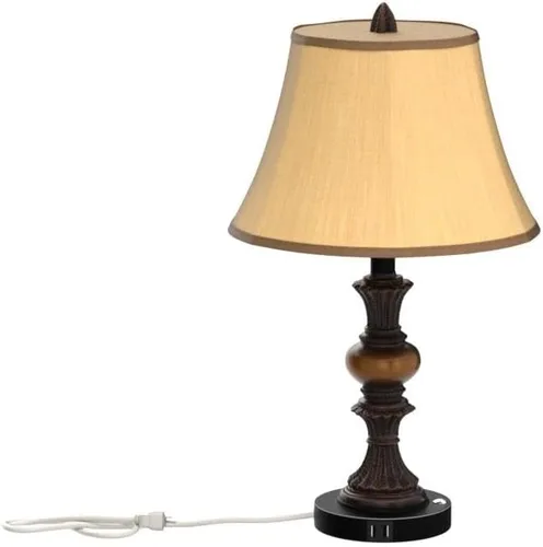 Vista 4 de Juego de 2 lámparas de mesa tradicionales con control táctil, lámparas de noche vintage con puertos de carga USB duales, lámparas de escritorio